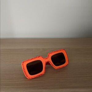 Bold Orange Square Sunglasses with Red details and Black Lenses